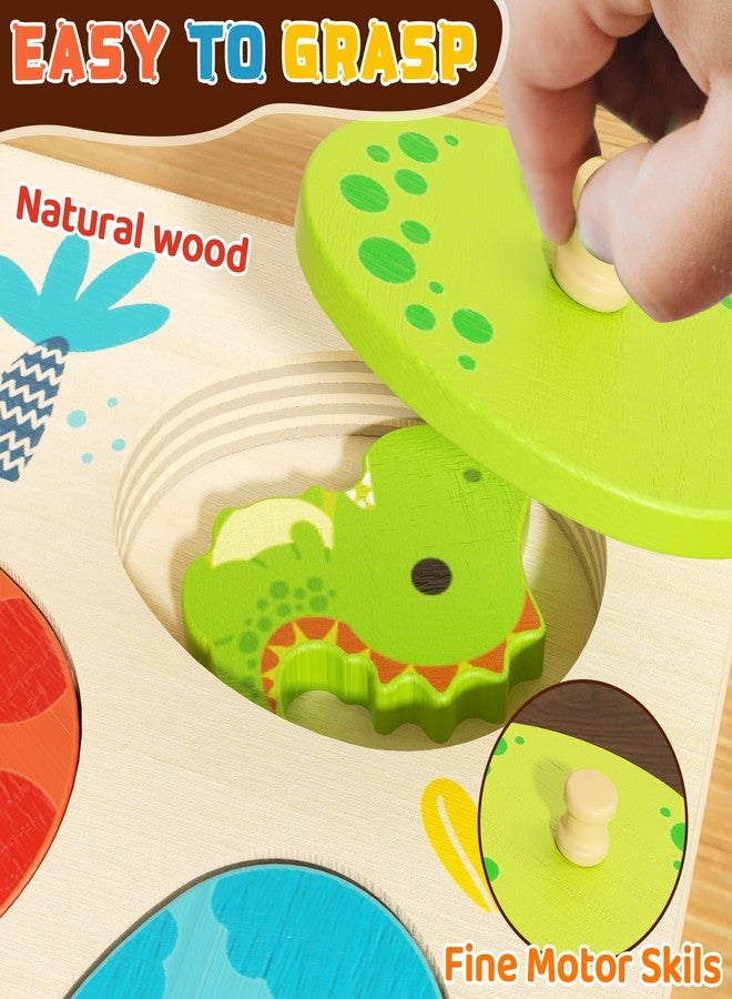 EDUTREE Wooden Toddler for Puzzle 2-4, Dinosaur Matching Eggs Peg Puzzles, Preschool Learning Educational Montessori Toys for 2 3 4 Year Old Boys Girls - Image 4